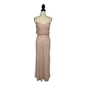 Adrianna Papell Dress Blush Pink Beaded Spaghetti Strap Evening Gown Womens Sz 2